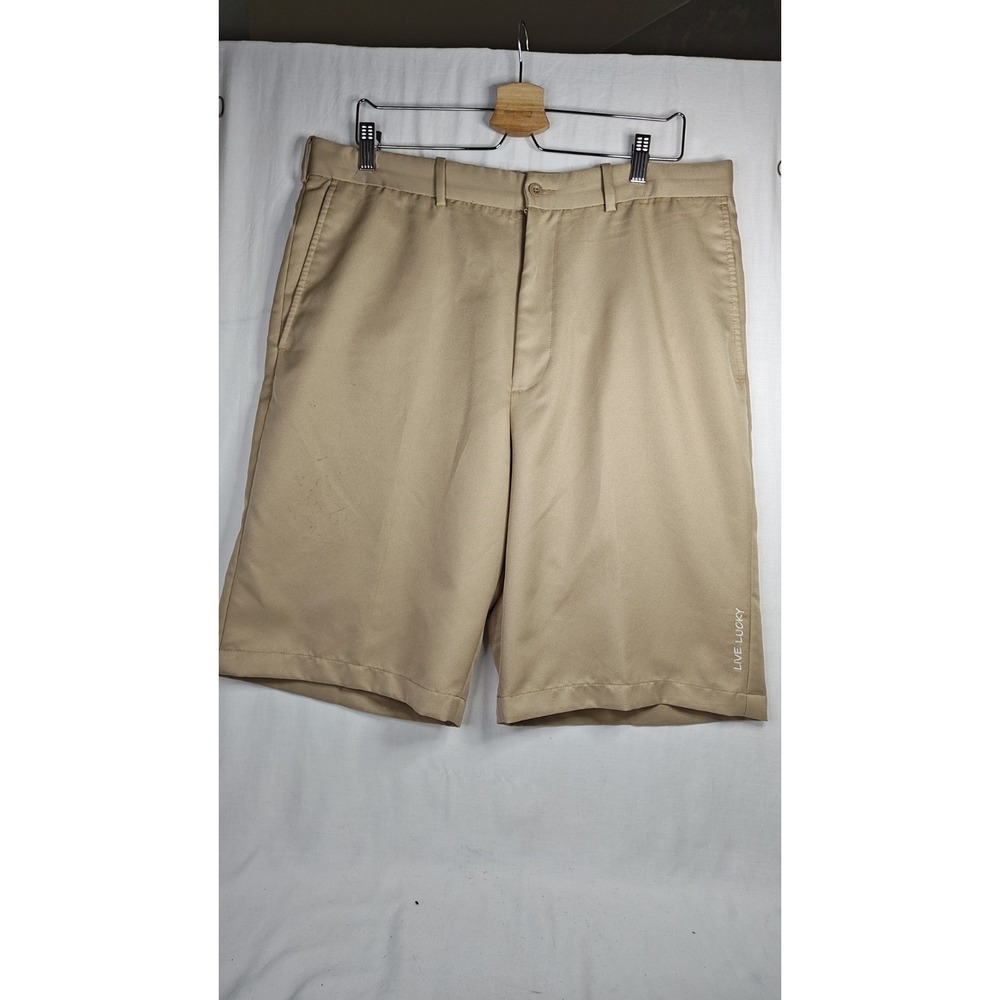 Black Clover Mens Golf Shorts Size 36 Tan Khaki Stretch Flat Front Lightweight